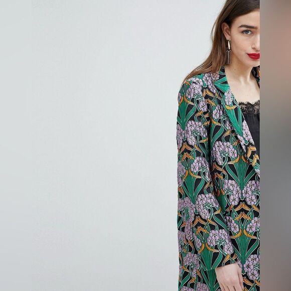 ASOS  ~ Lilac Green Gold Floral Jacquard "Trinny" Coat - Picture 12 of 17